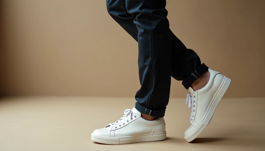 Perfect pant break with clean white sneakers