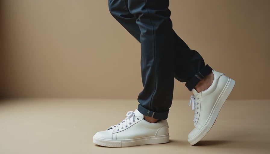 Perfect pant break with clean white sneakers
