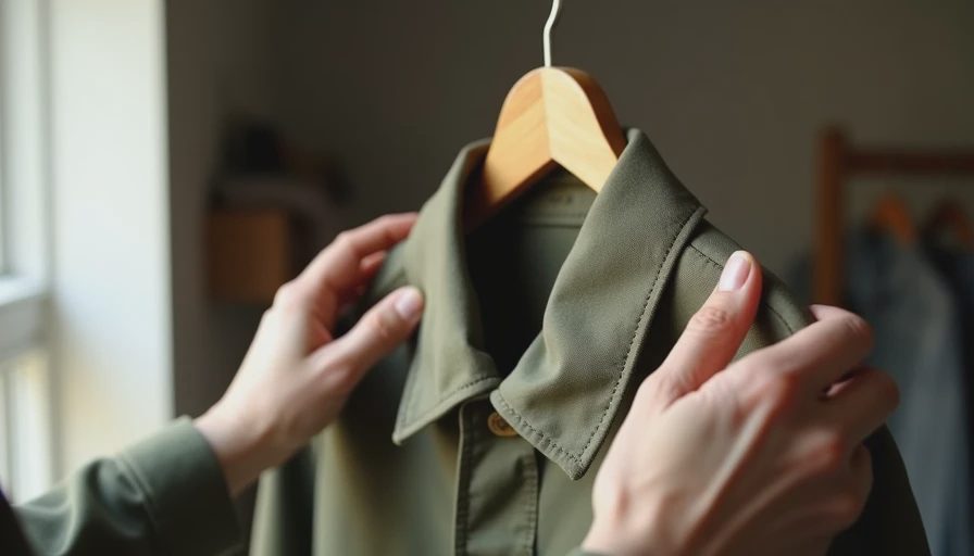 Inspecting shoulder and construction on thrift chore coat