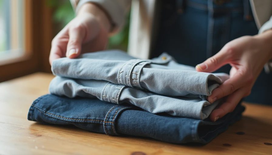 Inspecting vintage J.Crew and Gap pieces at thrift store