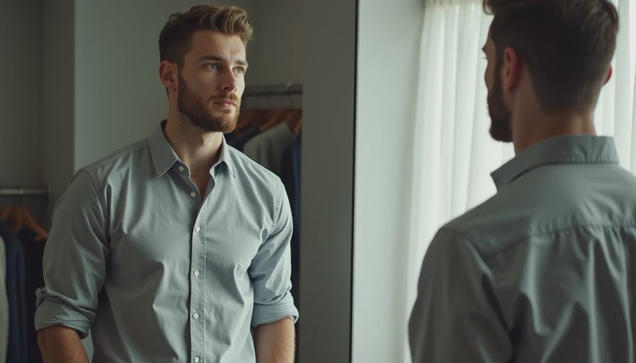 Fitting room mirror check showing common fit issues