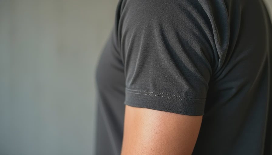 Close-up of perfect T-shirt shoulder and sleeve fit